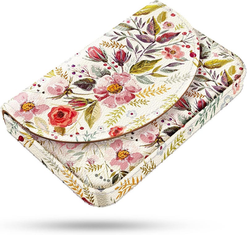 Xavier Business Card Holder，PU Leather Business Card Case Color Printing Pattern Card Holder Wallet，Pockets Magnetic Credit Card Holders for Men and Women，Vintage Flowers - Image 1